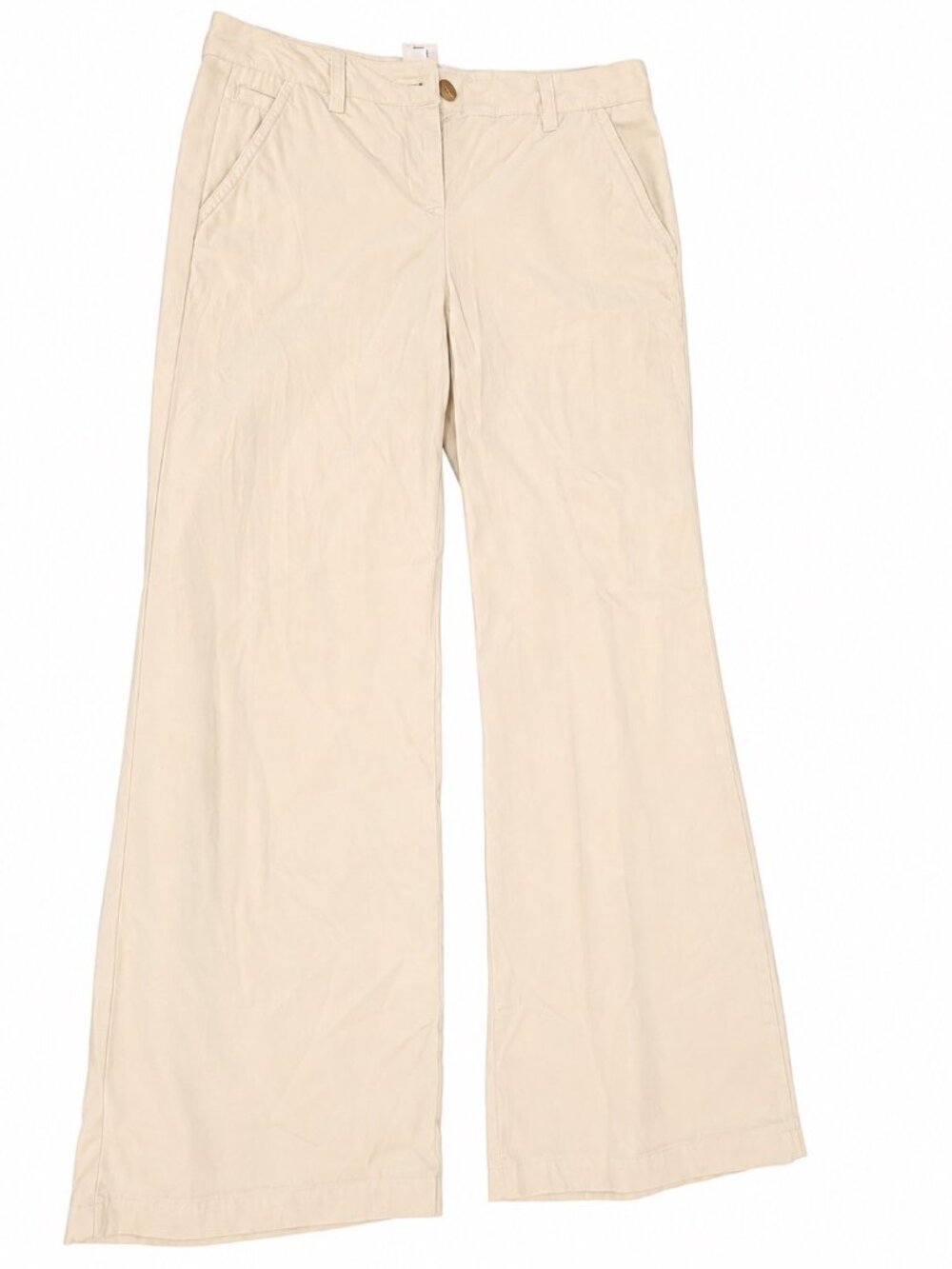 Lands End Womens 4P White Cotton Wide Leg Pants Petite Coastal Preppy Chino